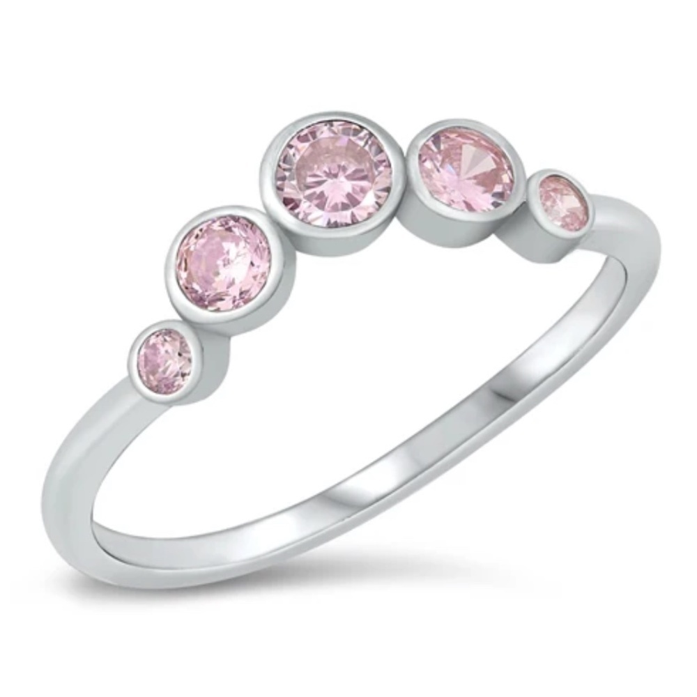 Sterling Silver Ring with Pink CZ Accents – Size 8 (Sample Price)